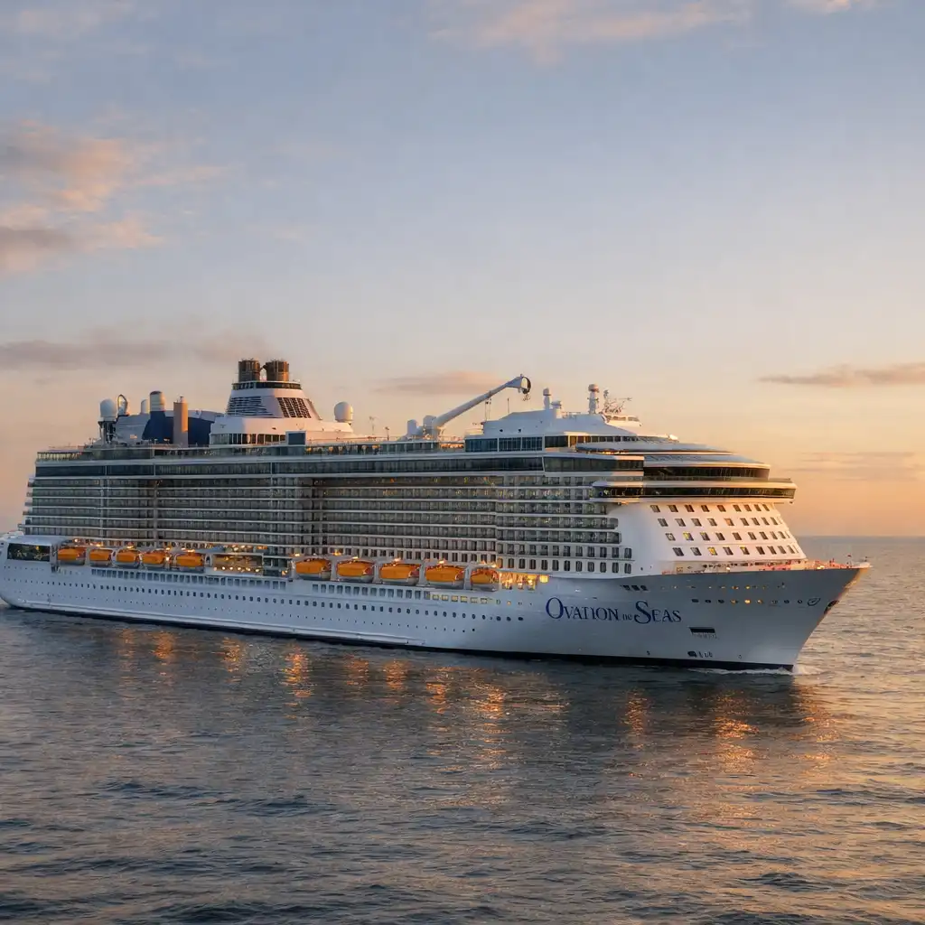 Ovation of the Seas at sea during golden hour
